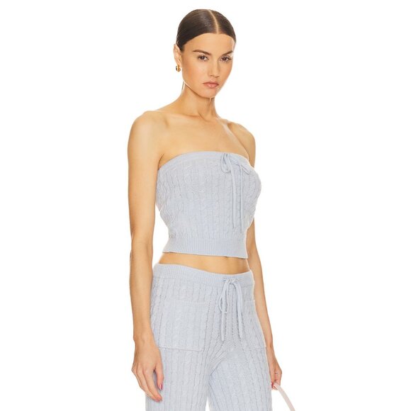 Helsa Taiki Cable Tube Top in Pale Blue Knit - Picture 2 of 4